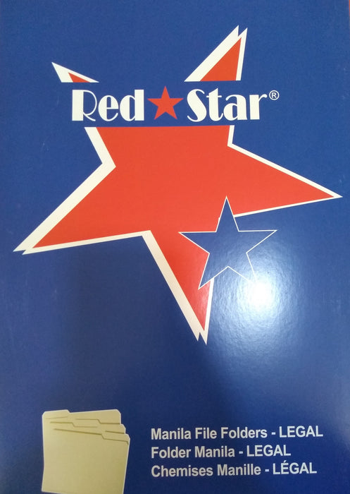 Manilla Folder Legal (100Ct) Redstar 1/3 cut Tabs