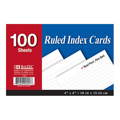 Index Card 4X6 Ruled 100Ct Bazic #557