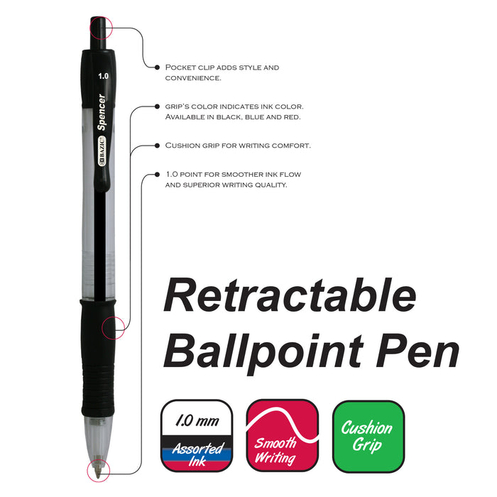 Spencer Ballpoint Pens Asstd 4/Pk