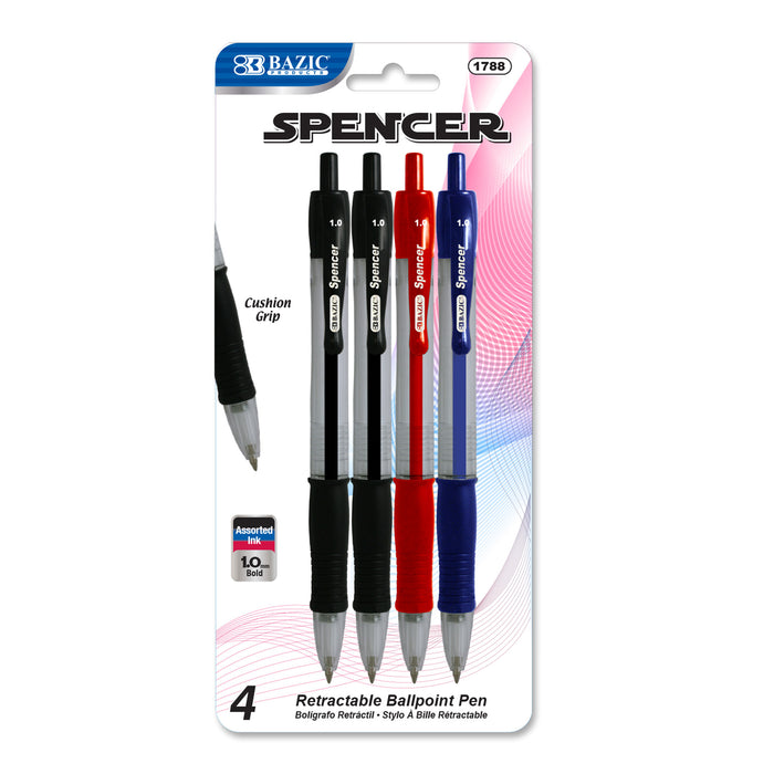 Spencer Ballpoint Pens Asstd 4/Pk