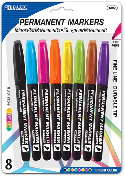 Bazic Bright Colors Fine Tip Permanent 8Pk 1290