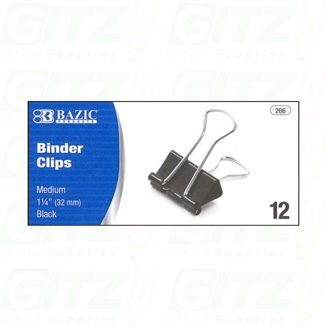 Binder Clips Black Medium 1-1/4 12/Bx #266