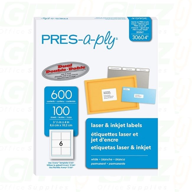 Pres-A-Ply  Label Laser & Inkjet 3-1/3X4, 600/Pk