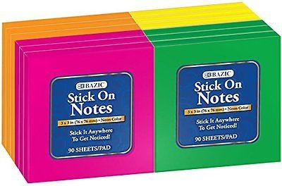 Neon Stick On Notes 90Sht. 3" X 3" Neon Stick On Notes (12/Shrink) #5162