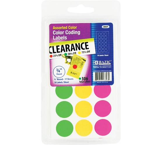 Bazic Color Coding Labels 3/4 Round 306Ct #3807