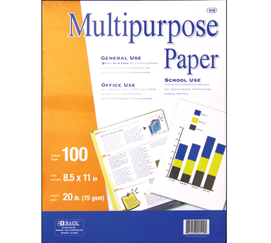 Multipurpose Paper 100Ct 8.5X11 20# #510 — GITZ Office Supplies