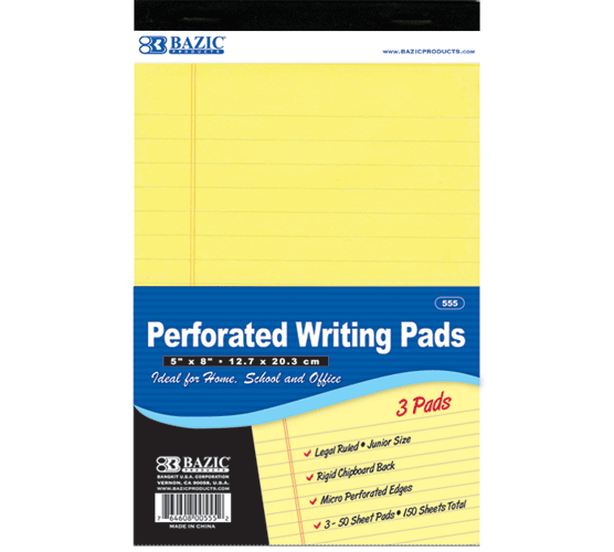 Legal Pad Jr. 5X8 Yell  2Pk Bazic #555