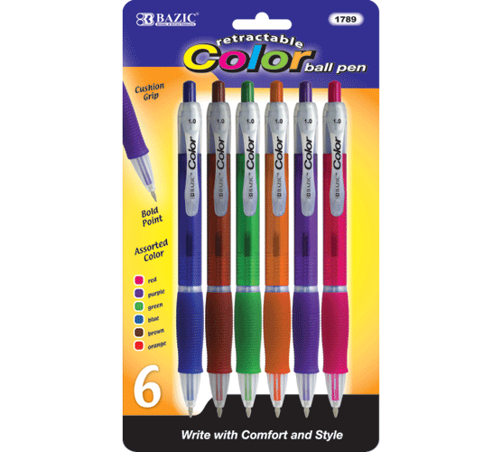 Bazic Retractable Ballpoint Pens (6Pcs)