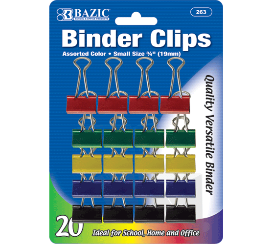 Bazic Binder Clips 3/4 20Ct Assorted Clr #263