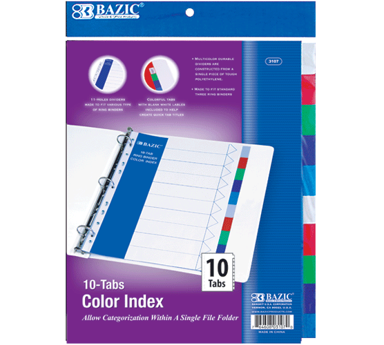 Index Dividers 10 Tabs Poly Bazic #3107