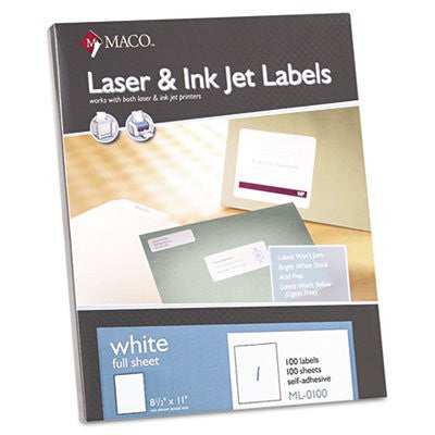 Maco Label 8.5X11 For Laser & Inkjet 100Sht Ml0100