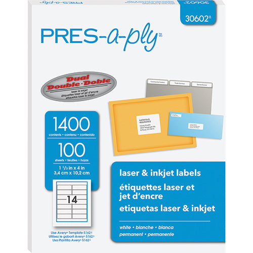 Pres-A-Ply Laser & Inkjet Label 1-1/3X4 Avery 30602