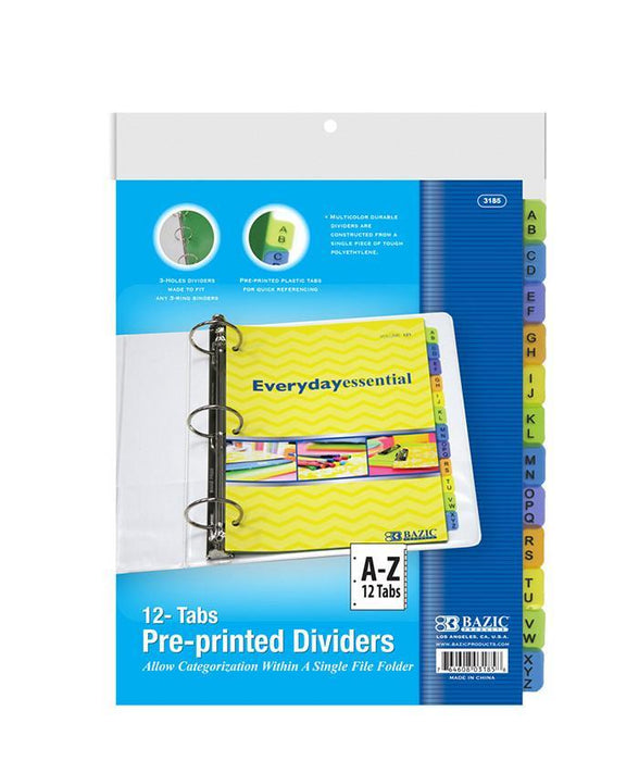 Binder 3-Ring Binder Dividers With 12 Printed A-Z Tabs