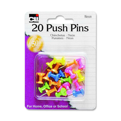 Push Pins Assorted Neons 20Ct