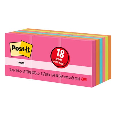 Post-It Neon  Pk Of 18Pads 1-1/2X2